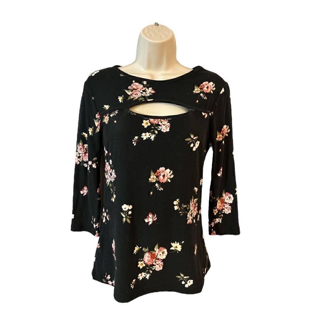 Wishful Park Blouse Size Small Black Floral Print